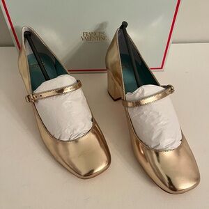 Frances Valentine Kat Specchio Leather Platino Gold Heels